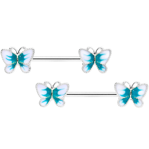 14G 9/16 White Green Butterfly Barbell Nipple Set