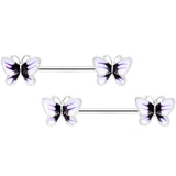 14G 9/16 White Purple Butterfly Barbell Nipple Set
