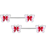 14G 9/16 White Red Butterfly Barbell Nipple Set