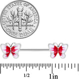 14G 9/16 White Red Butterfly Barbell Nipple Set