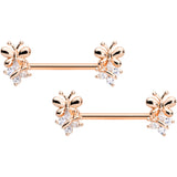 14G 5/8 Clear CZ Gem Rose Gold Tone Butterfly Barbell Nipple Set