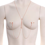 14G 5/8 Clear Gem Rose Gold Hue Star Moon Nipple Chain Necklace