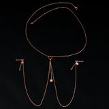 14G 5/8 Clear Gem Rose Gold Hue Star Sun Nipple Chain Necklace