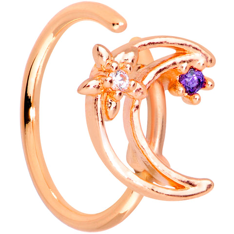 20G 5/16 Clear Blue CZ Gem Rose Gold Tone Moon Nose Hoop