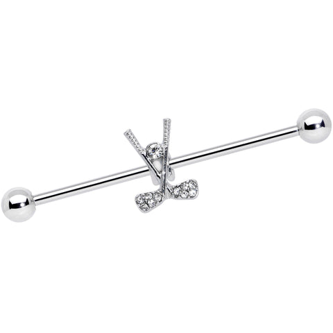 14G Clear CZ Gem Crossed Golf Clubs Industrial Barbell 38mm