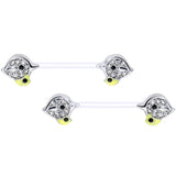 14G 9/16 Clear Gem Clear Bioplast Mom Bird Barbell Nipple Ring Set