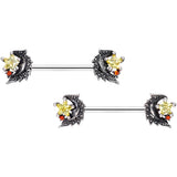 14G 9/16 Red Yellow Gem Shooting Star Barbell Nipple Ring Set
