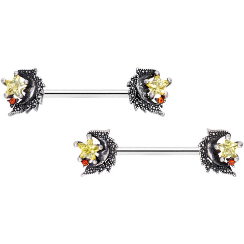 14G 9/16 Red Yellow Gem Shooting Star Barbell Nipple Ring Set