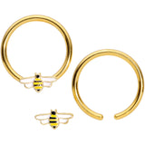 14G 9/16 Gold Tone Black White Bee BCR Captive Nipple Ring Set