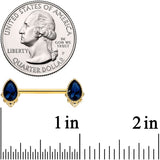 14G 9/16 Blue Gem Gold Tone Noble Drop Barbell Nipple Ring Set