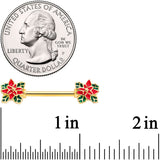 14G 9/16 Gold Tone Poinsettia Christmas Barbell Nipple Ring Set