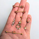 14G 9/16 Gold Tone Poinsettia Christmas Barbell Nipple Ring Set