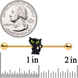 14G Gold Tone Black Cat Halloween Industrial Barbell 38mm
