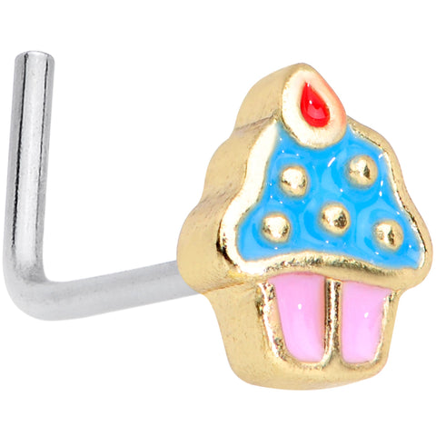 20G 5/16 Yummy Pink Blue Cupcake L Shaped Nose Ring