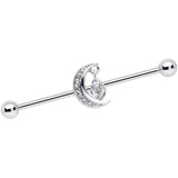 14G Clear CZ Gem Heart Padlock Moon Dangle Industrial Barbell 38mm