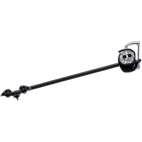 14G Clear Black Gem Reaper Bat Halloween Industrial Barbell 38mm