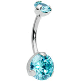 Aqua CZ Gem Grade 23 Titanium Internally Threaded Belly Ring