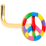 18G 5/16 Gold Tone Rainbow Hippie Peace Sign L Shaped Nose Ring