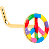 22G 5/16 Gold Tone Rainbow Hippie Peace Sign L Shaped Nose Ring