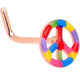 20G 5/16 Rose Gold Tone Rainbow Peace Sign L Shaped Nose Ring