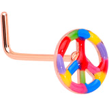22G 5/16 Rose Gold Tone Rainbow Peace Sign L Shaped Nose Ring