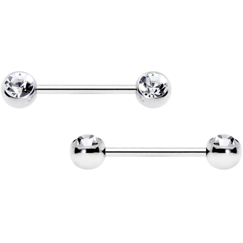 14G 5/8 Clear Gem Double Front Facing Barbell Nipple Ring Set