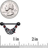 14G 9/16 Red Gem Skeleton Hands Halloween Dangle Nipple Ring Set