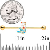 14G Gold Tone Blue White Mermaid Cat Industrial Barbell 38mm
