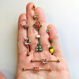 14G Gold Tone PVD Christmas Wreath Industrial Barbell 38mm