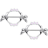 14G 9/16 Pink White Flower Hummingbird Nipple Shield Set