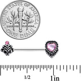 14G 9/16 Pink Gem Regal Valentines Heart Barbell Nipple Ring Set