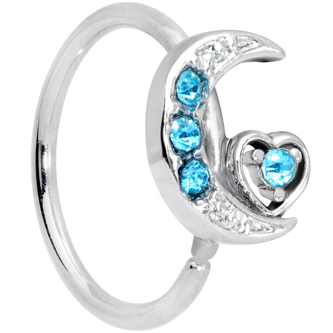 20G 5/16 Aqua CZ Gem Moon Heart Nose Hoop