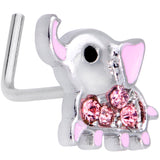20G 5/16 Pink Gem Lucky Elephant L Shaped Nose Ring