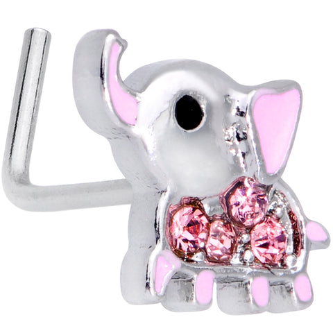 20G 5/16 Pink Gem Lucky Elephant L Shaped Nose Ring