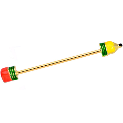 14G Gold Tone Get to Work Yellow Pencil Industrial Barbell 38mm