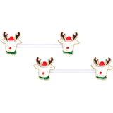 14G 9/16 Bioplast Reindeer Christmas Barbell Nipple Ring Set