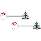 14G 9/16 Red Gem Santa Christmas Tree Barbell Nipple Ring Set