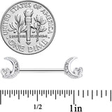 14G 9/16 Clear CZ Gem Moon Heart Barbell Nipple Ring Set