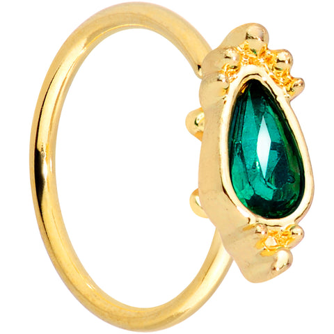 20G 5/16 Green Gem Gold Tone Teardrop Nose Hoop