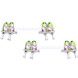 14G 9/16 Pink Gem Bioplast Green Lovebirds Barbell Nipple Ring Set
