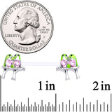 14G 9/16 Pink Gem Bioplast Green Lovebirds Barbell Nipple Ring Set