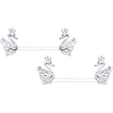 14G 9/16 Clear CZ Gem Bioplast Swan Queen Barbell Nipple Ring Set