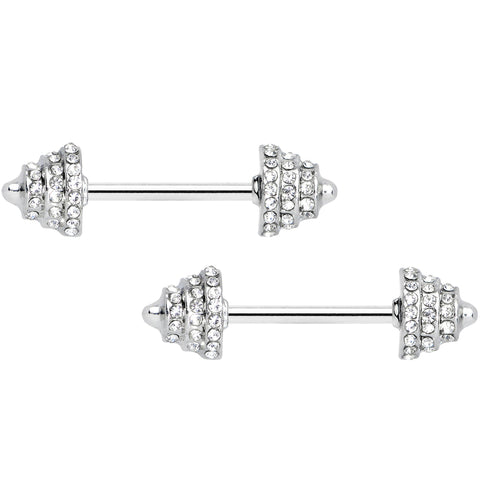 14G 9/16 Clear Gem Weightlifting Barbell Nipple Ring Set