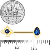 14G 9/16 Blue Gem Gold Tone Noble Barbell Nipple Ring Set