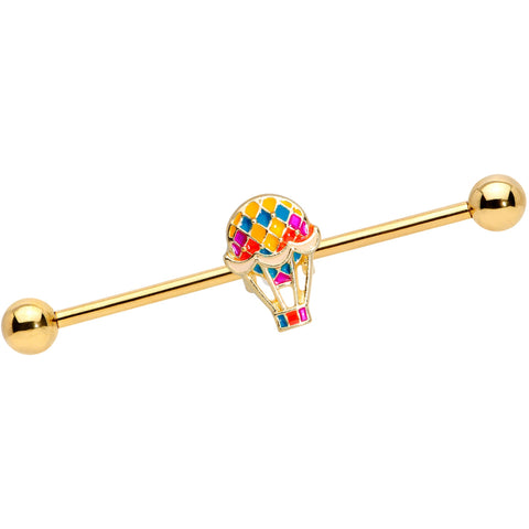 14G Gold Tone Red Yellow Hot Air Balloon Industrial Barbell 38mm