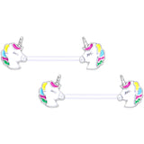 14G 9/16 Clear Bioplast Pastel Unicorn Barbell Nipple Ring Set