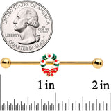 14G Gold Tone PVD Christmas Wreath Industrial Barbell 38mm
