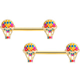 14G 9/16 Gold Tone Red Hot Air Balloon Barbell Nipple Ring Set