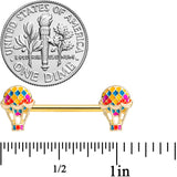 14G 9/16 Gold Tone Red Hot Air Balloon Barbell Nipple Ring Set