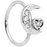 20G 5/16 Clear CZ Gem Moon Heart Nose Hoop